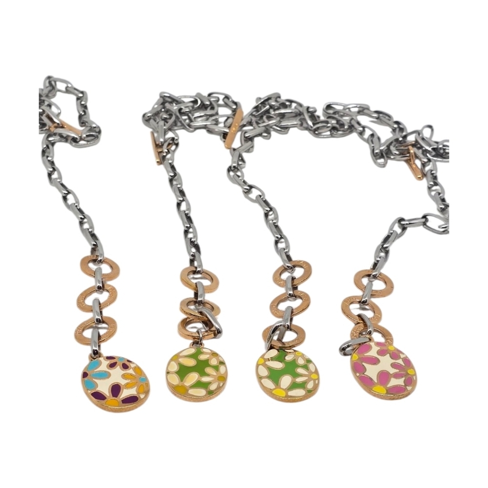 4 enamel brass Chain Necklace with Multicolor Pendant